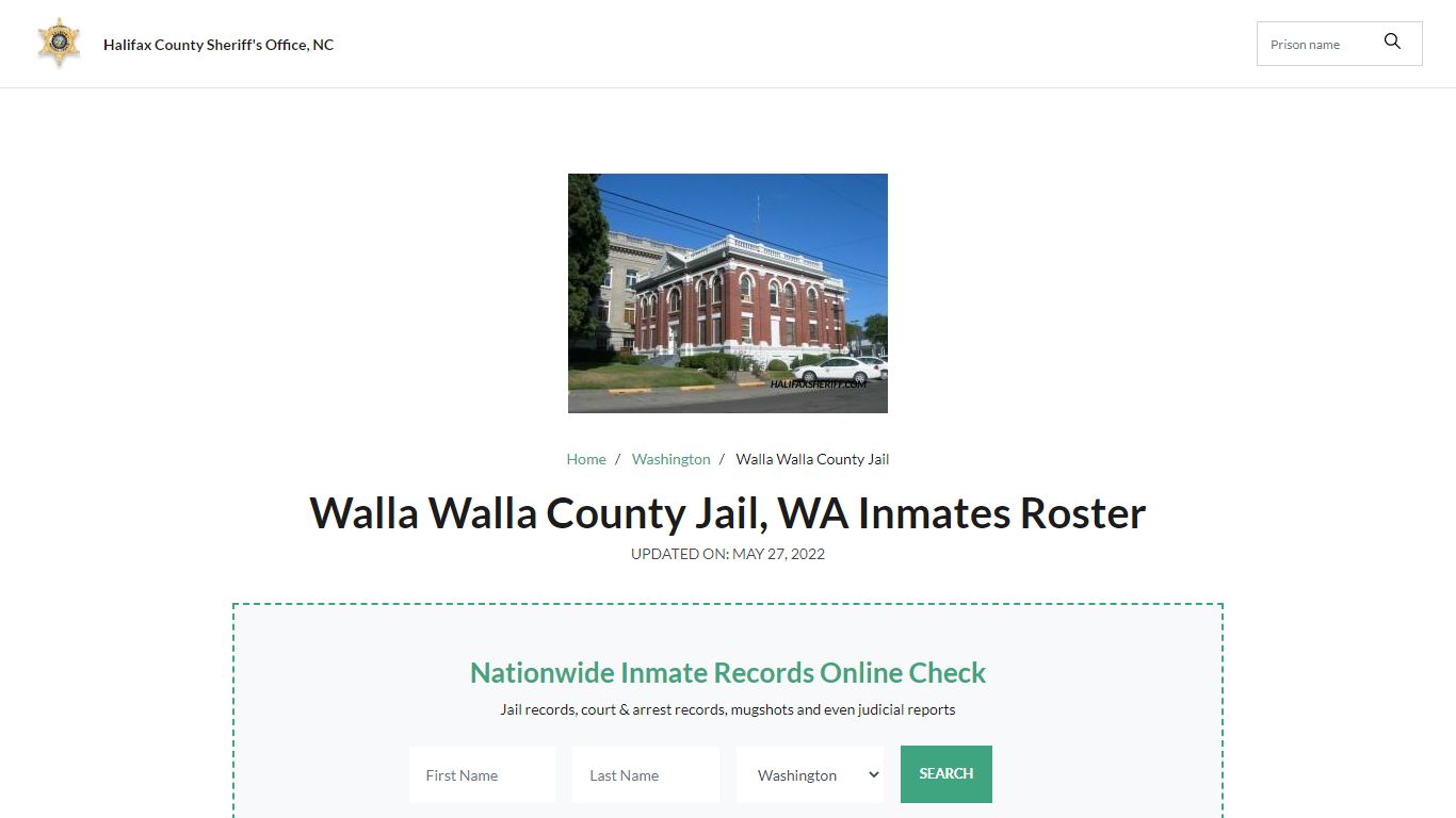 Walla Walla County Jail, WA Jail Roster, Name Search