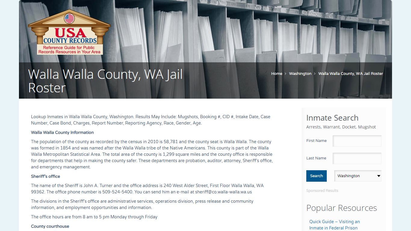 Walla Walla County, WA Jail Roster | Name Search